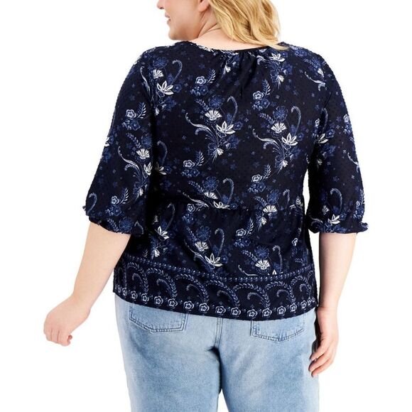 Style & Co Petite Printed Clip-Dot Top Industrial Blue PL - Picture 2 of 3